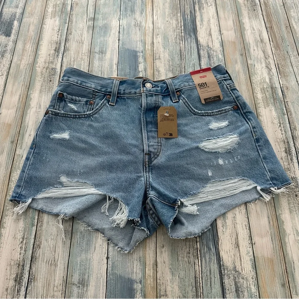 Levi's 501 Shorts Women’s 29 High Rise Distressed Cut Off Denim 56327 Blue NEW - Picture 11 of 11